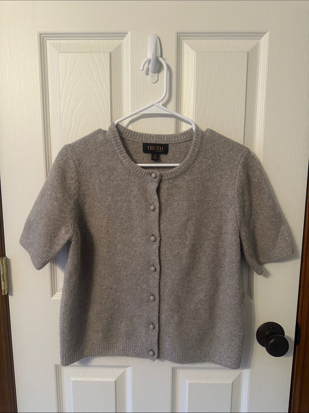 Truth Short-Sleeve Button-Front Cardigan in Light Grey